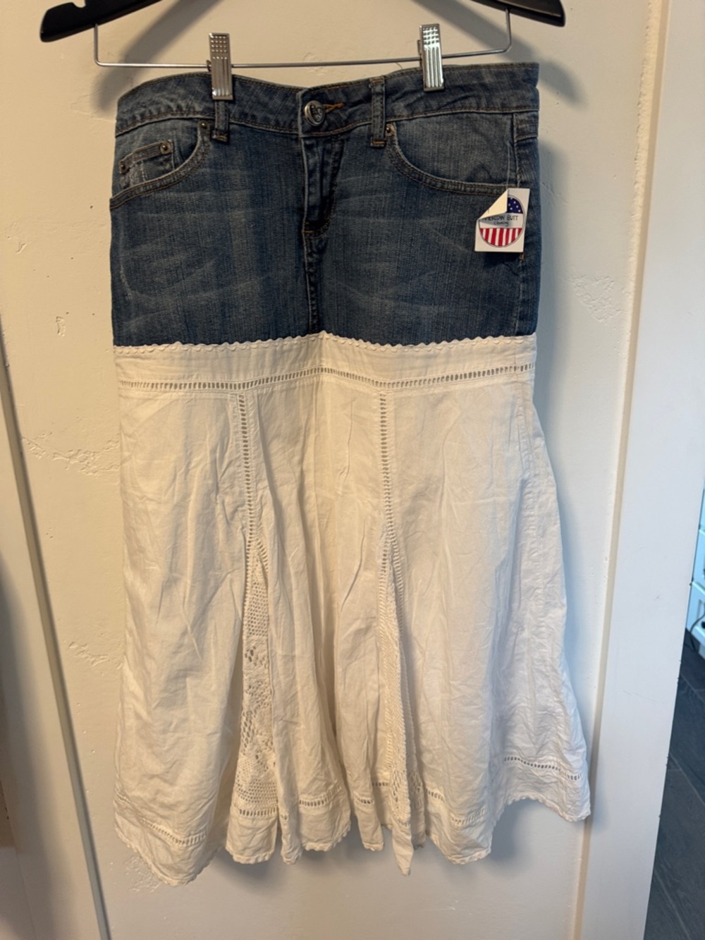 Candie's Blue Denim and White Cotton Tiered Skirt